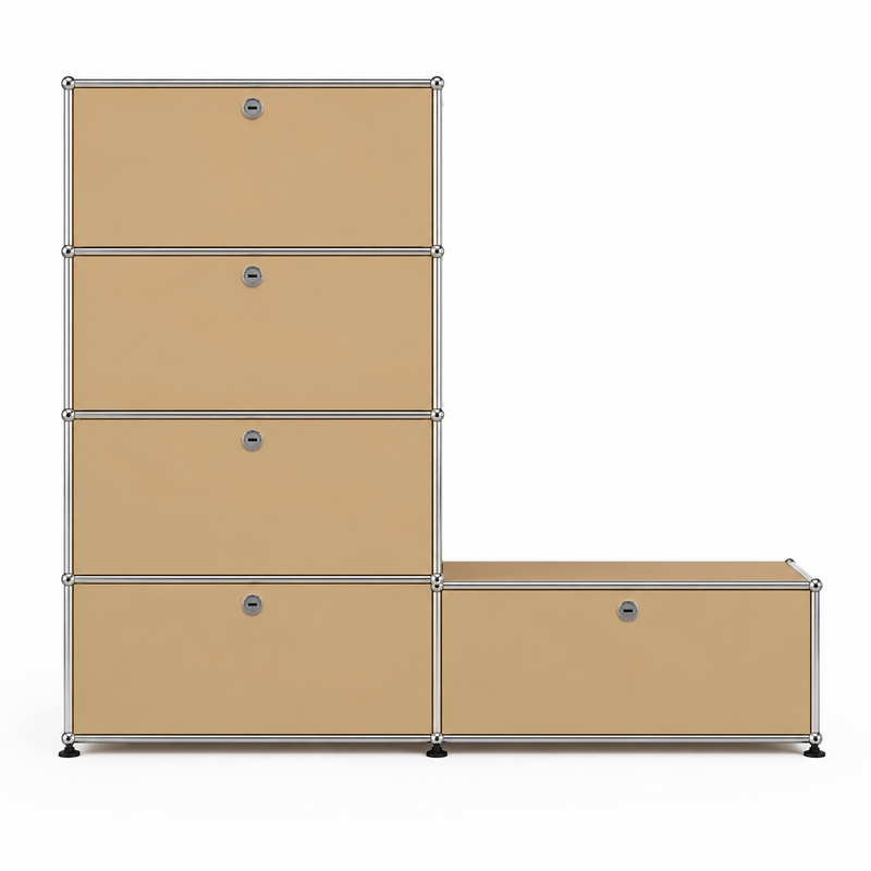 USM Haller Custom Storage Unit / USM Beige / 60"w x 15"d x 55"h / 5 Drop-down doors