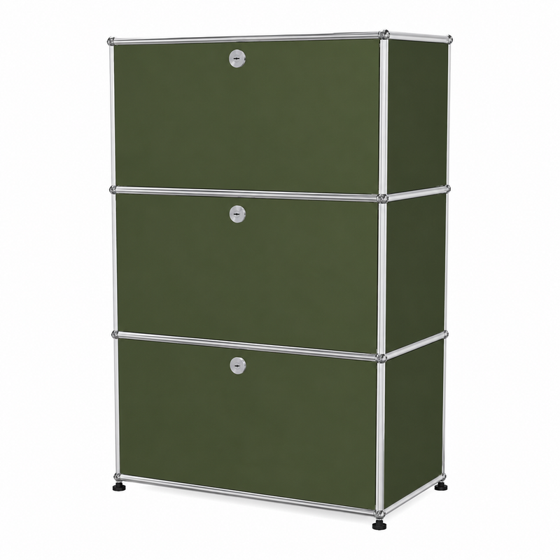 USM Haller G1 Unit adjusted, Olive Green / Addition of 3 dividers shelves / 30"w x 15"d x 43"h