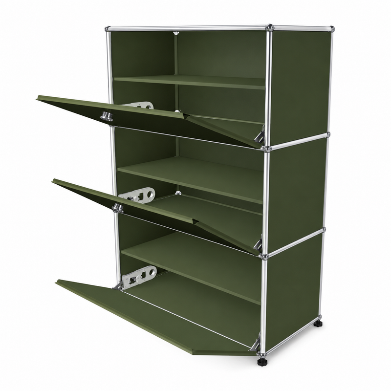 USM Haller G1 Unit adjusted, Olive Green / Addition of 3 dividers shelves / 30"w x 15"d x 43"h – product view 3