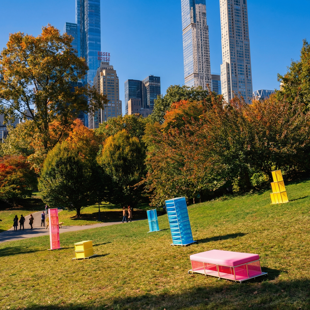 USM NYC Central Lounge collection displayed outdoors in a city park setting