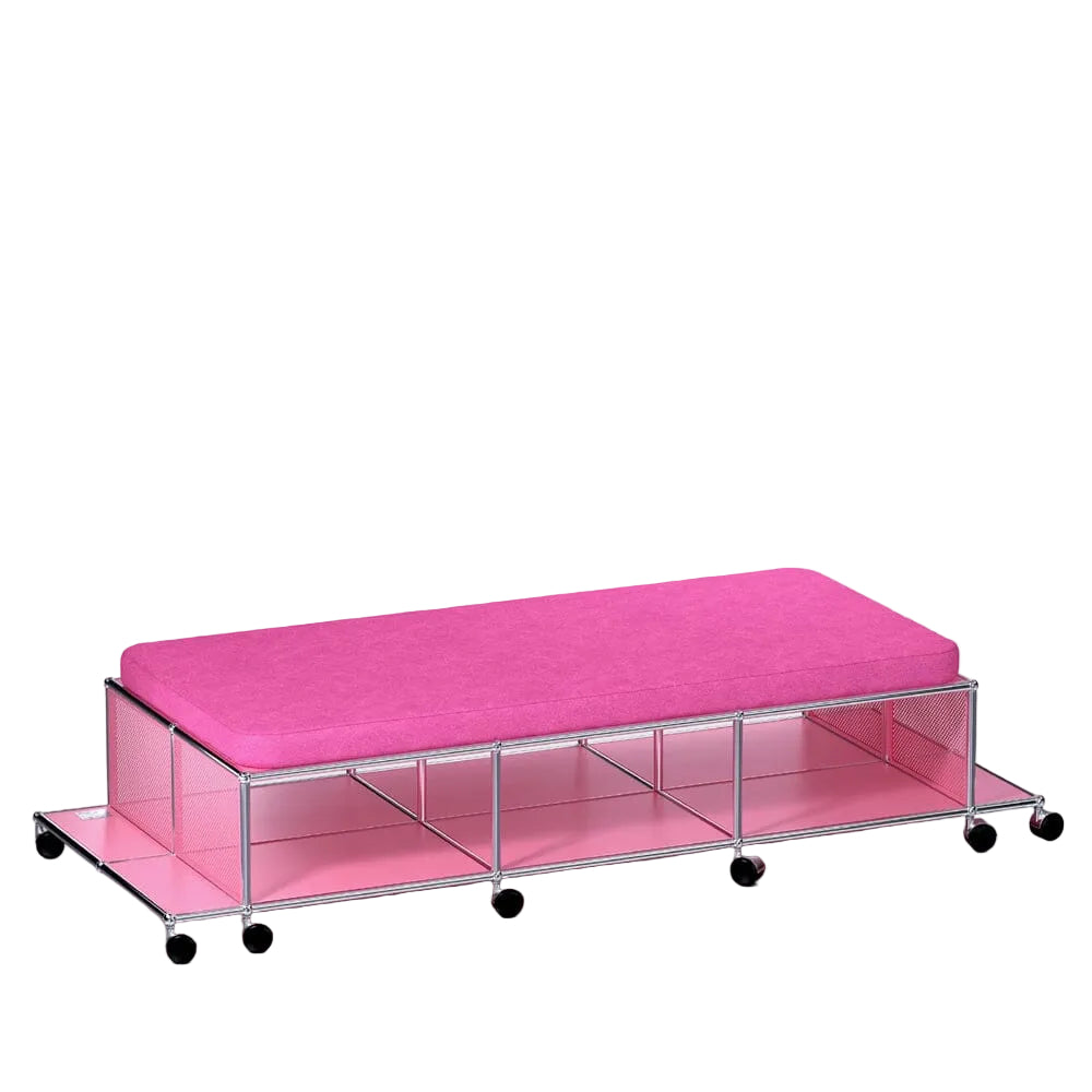 USM NYC Central Lounge limited-edition bench in Downtown Pink angled view