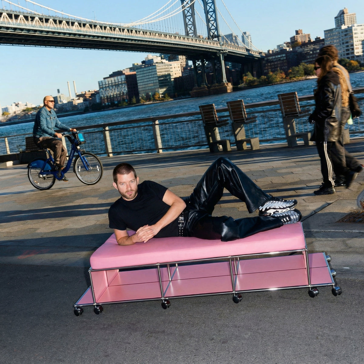 USM NYC Central Lounge in Downtown Pink styled in an urban waterfront setting