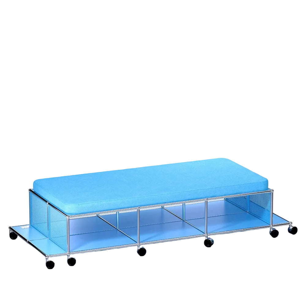 USM NYC Central Lounge bench in Uptown Blue angled view