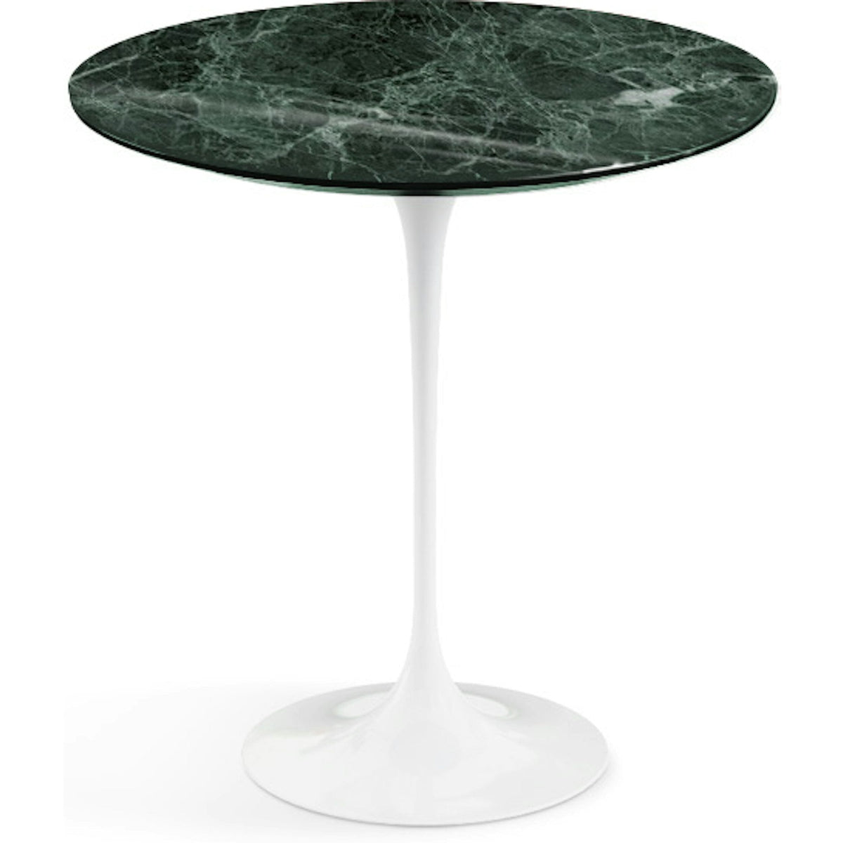 Saarinen Side Table - 20” Round side/end table Knoll White Verde Alpi marble, Shiny finish 
