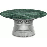 Platner Nickel 36" Coffee Table Coffee Tables Knoll Polished Finish Verdi Alpi Marble Top: Green 