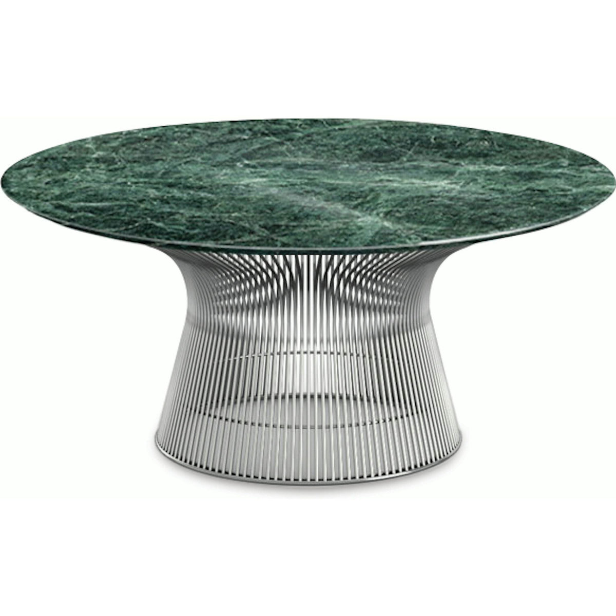 Platner Nickel 36&quot; Coffee Table Coffee Tables Knoll Polished Finish Verdi Alpi Marble Top: Green 