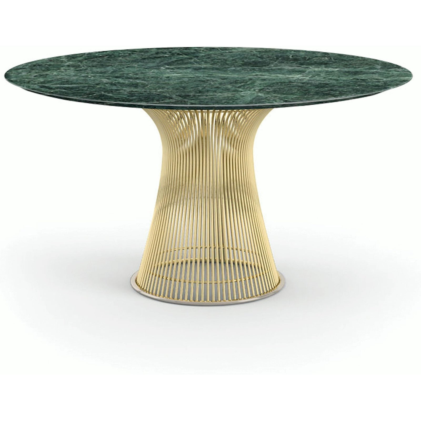 Platner Dining Table - 54 Inch Dining Tables Knoll 18K Gold Plated Verde Alpi marble, Satin finish 