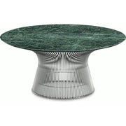 Platner Nickel 36" Coffee Table Coffee Tables Knoll Satin Finish Verdi Alpi Marble Top: Green 
