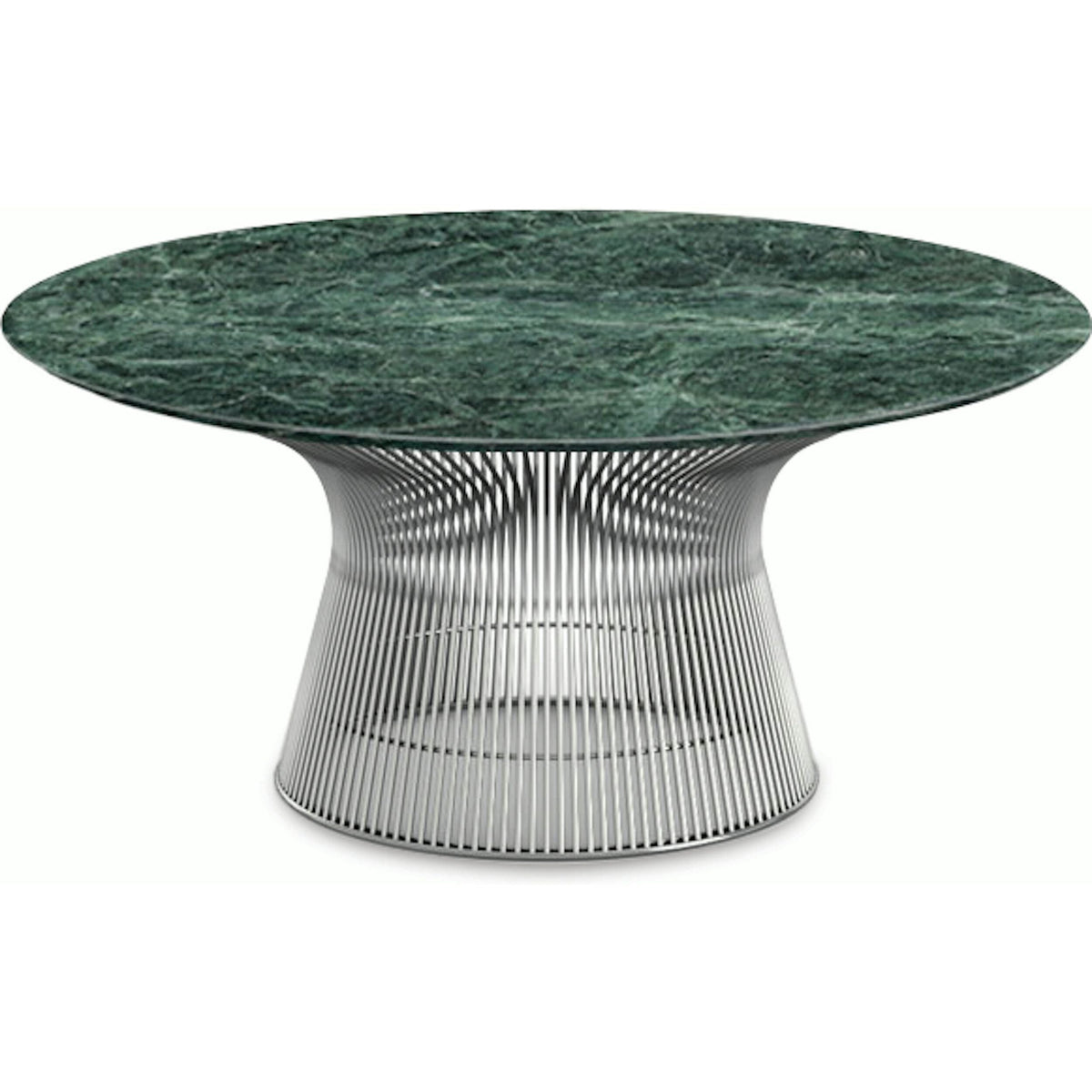 Platner Nickel 36&quot; Coffee Table Coffee Tables Knoll Satin Finish Verdi Alpi Marble Top: Green 
