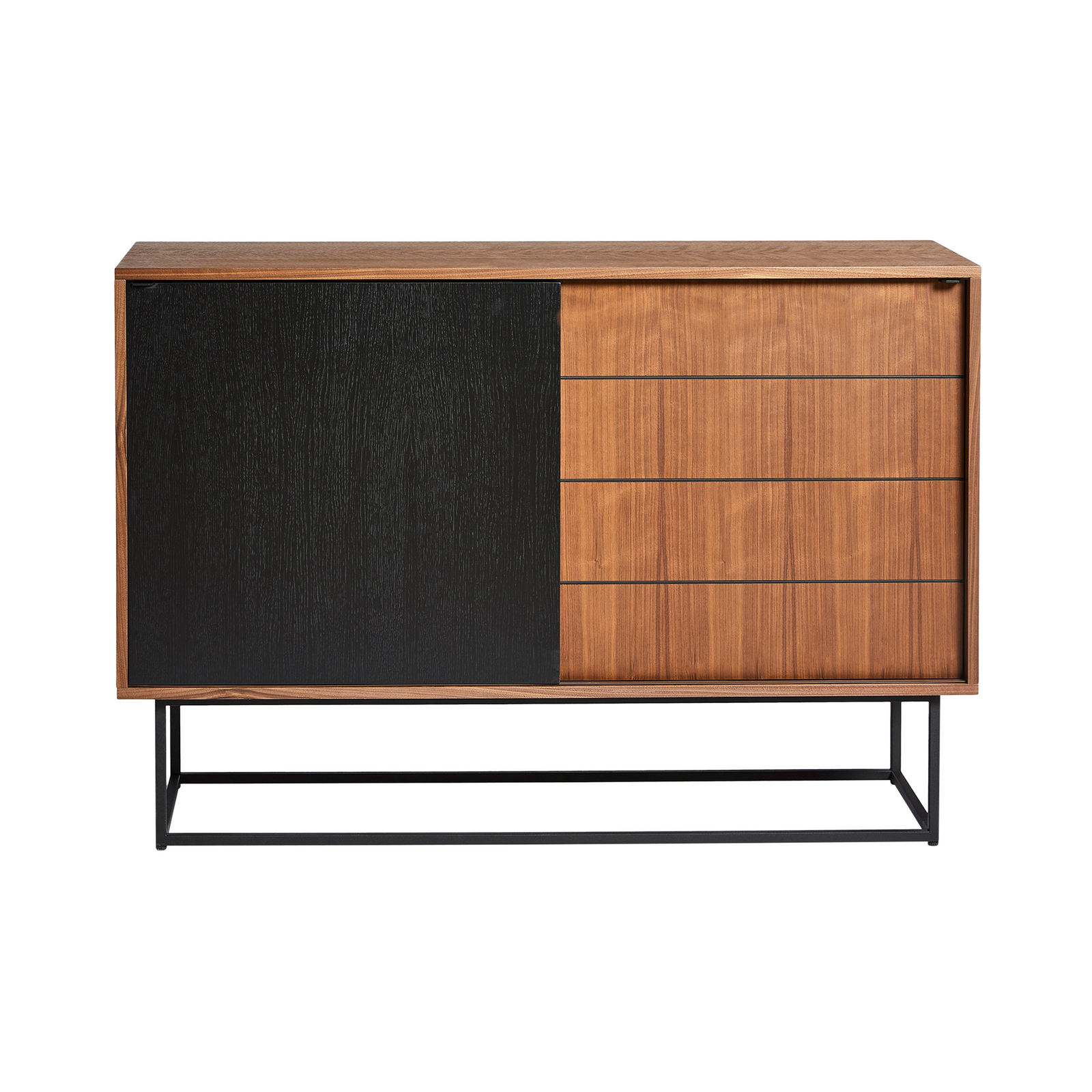 Virka High Sideboard Sideboard Woud Walnut Veneer + Black Painted Oak Veneer 