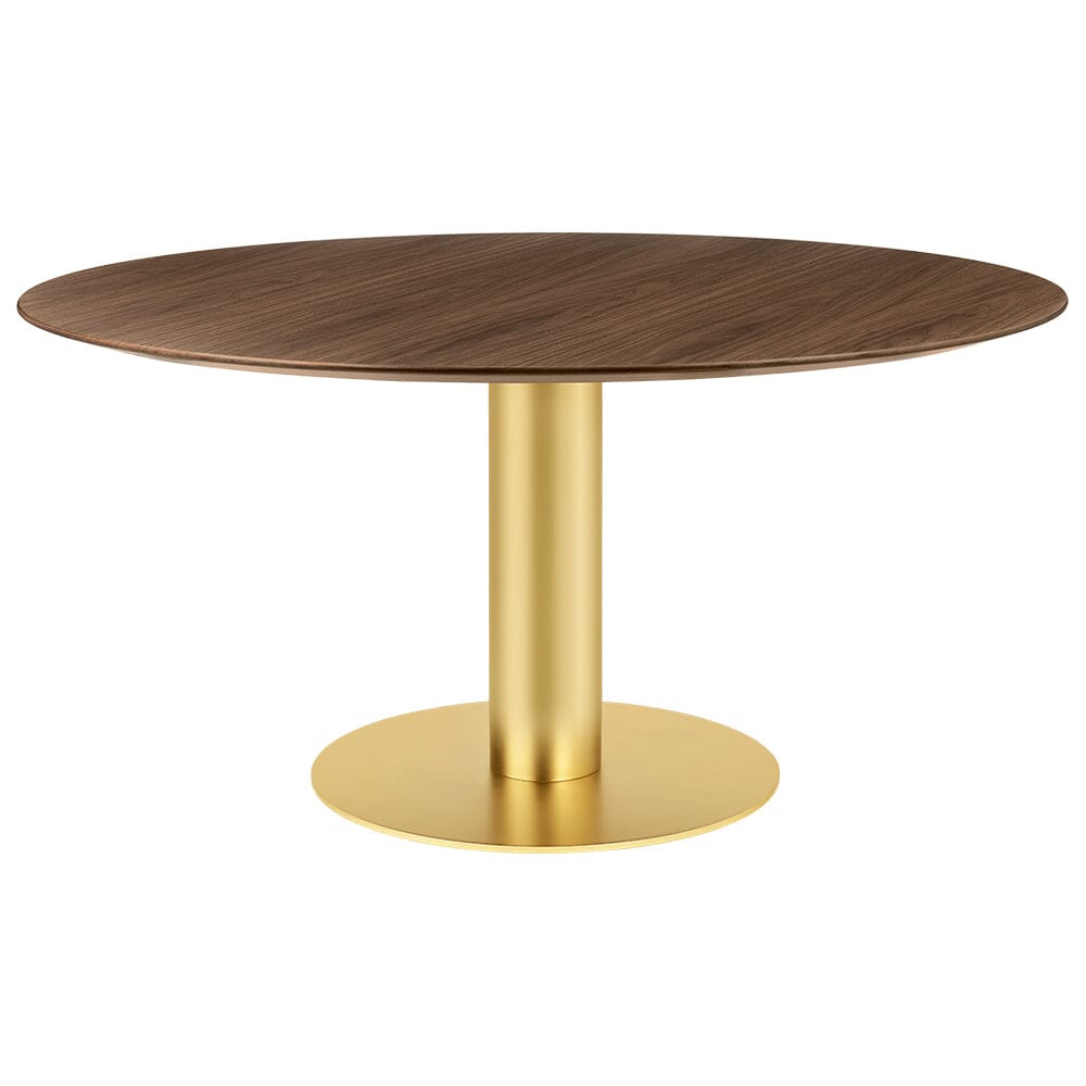 2.0 Round Dining Table Dining Tables Gubi Small Brass base American Walnut Semi Matt Lacquered