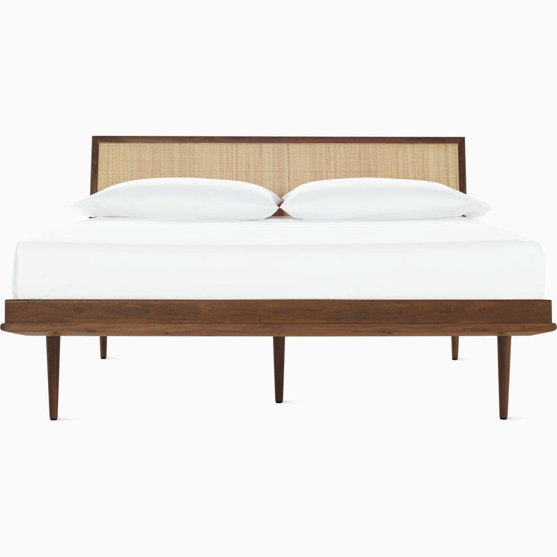 Nelson Thin Edge Bed - Wood Taper Legs Beds herman miller Queen Size Natural Cane Headboard Walnut Frame & Legs Finish