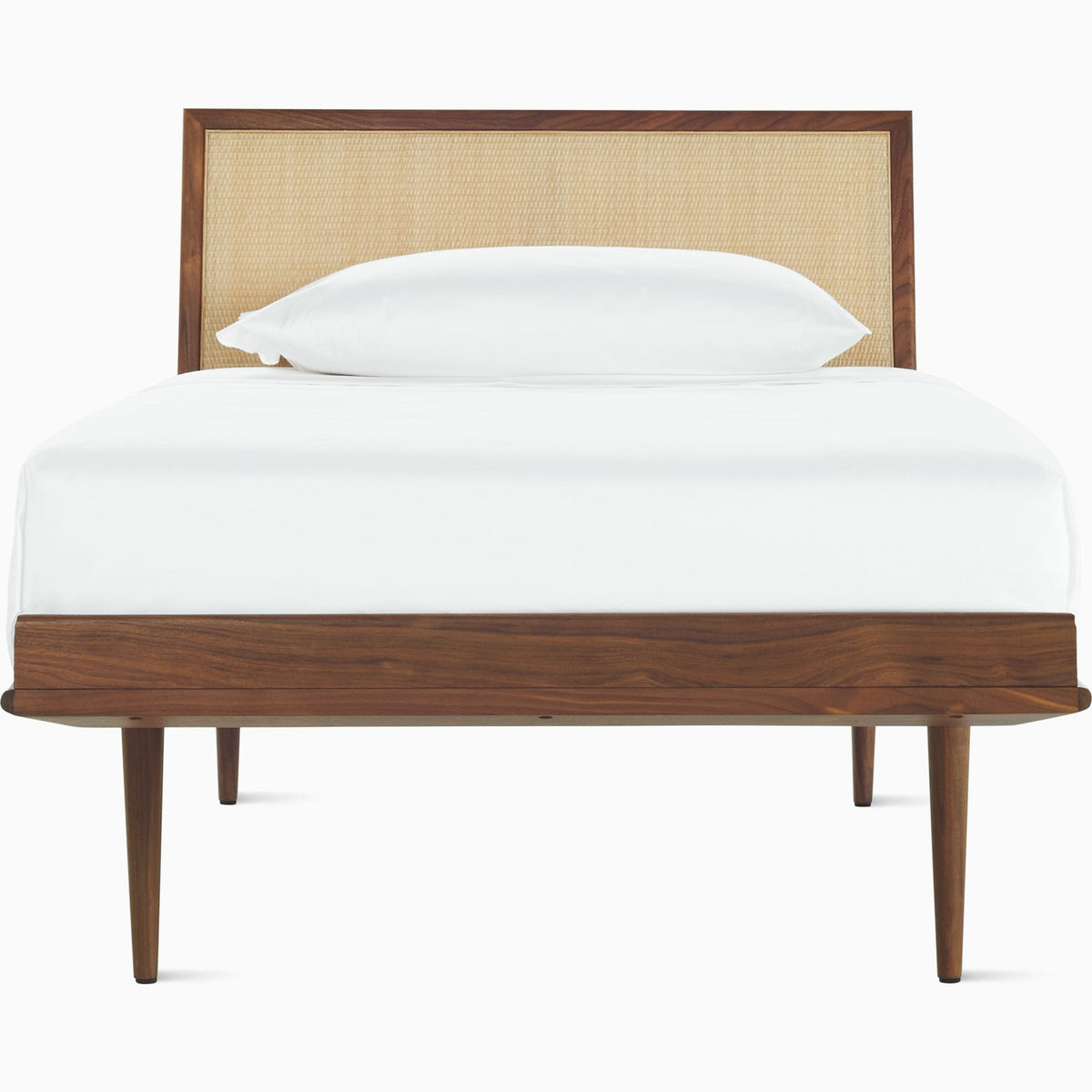 Nelson Thin Edge Bed - Wood Taper Legs Beds herman miller Twin Size Natural Cane Headboard Walnut Frame &amp; Legs Finish
