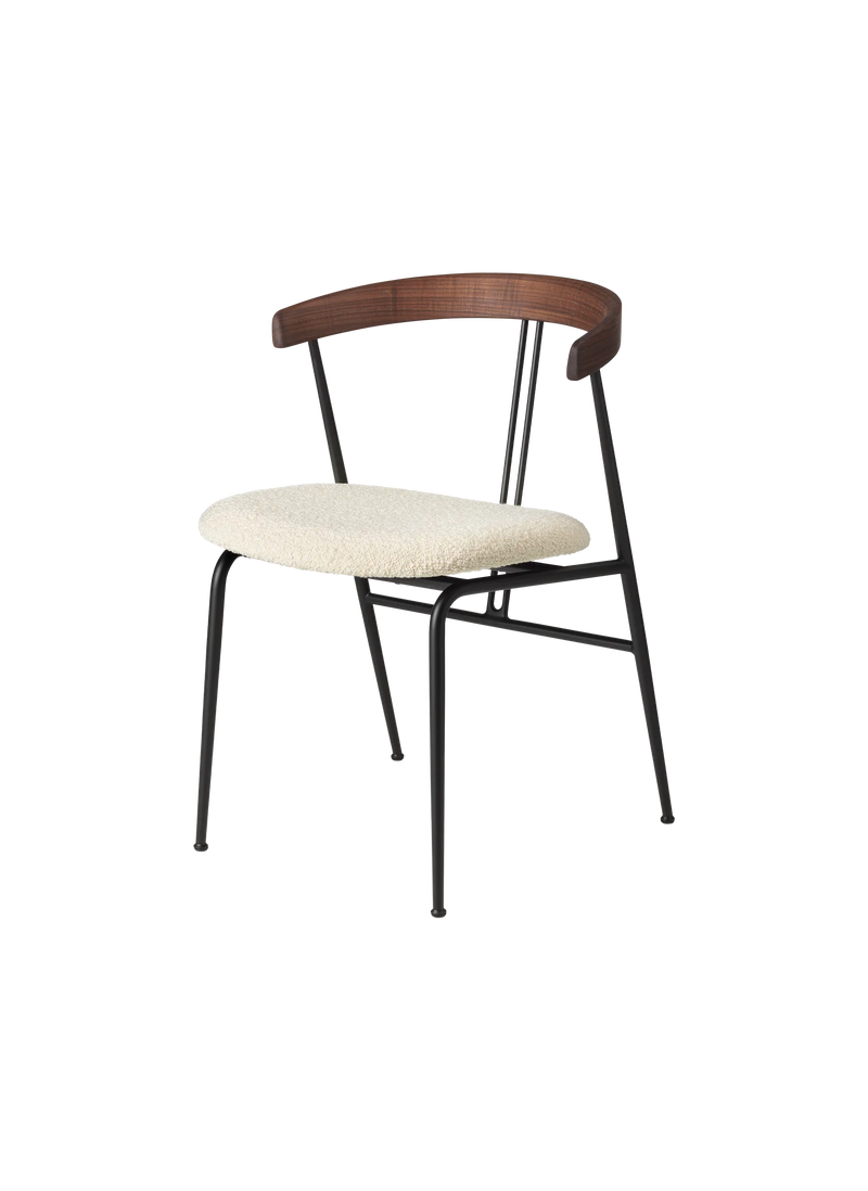 Violin Dining Chair With Wood Backrest - Seat Upholstered Chairs Gubi American Walnut Oiled Karakorum Dedar (001) 