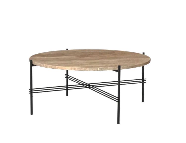 TS Round Coffee Table - Marble Top Tables Gubi Black Warm Taupe Travertine Medium: Dia 31.5"