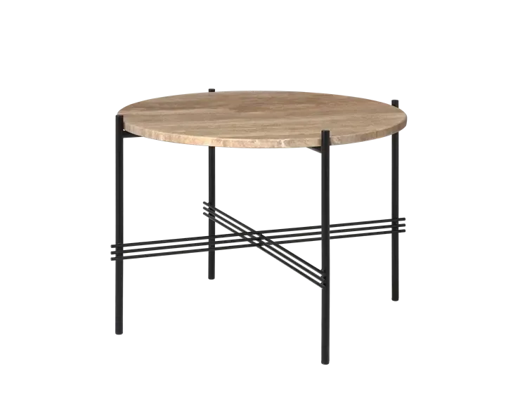 TS Round Coffee Table - Marble Top Tables Gubi Black Warm Taupe Travertine Small: Dia 21.7"