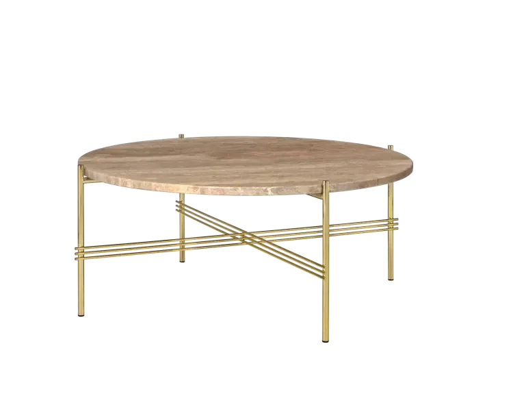 TS Round Coffee Table - Marble Top Tables Gubi Brass Warm Taupe Travertine Medium: Dia 31.5"