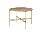 TS Round Coffee Table - Marble Top Tables Gubi Brass Warm Taupe Travertine Small: Dia 21.7"