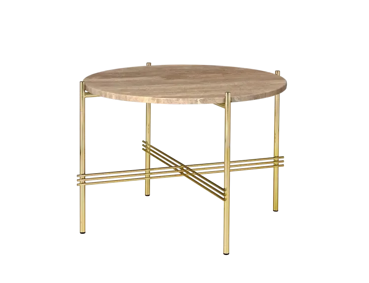 TS Round Coffee Table - Marble Top Tables Gubi Brass Warm Taupe Travertine Small: Dia 21.7"