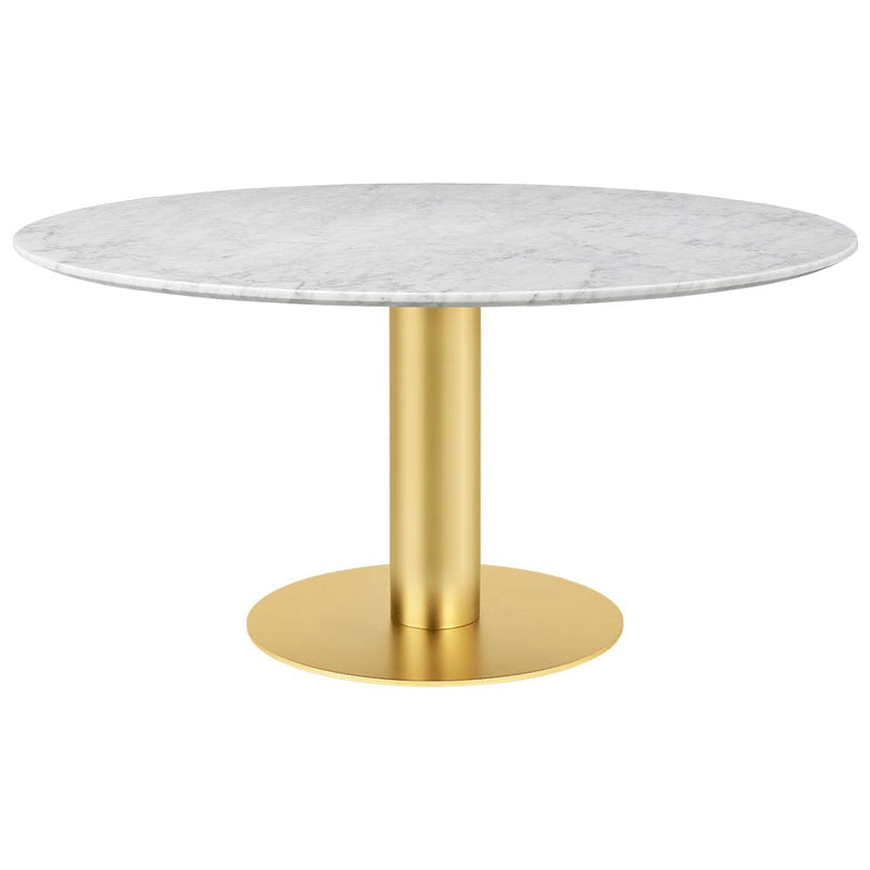 2.0 Round Dining Table Dining Tables Gubi Small Brass base White Carrara Marble