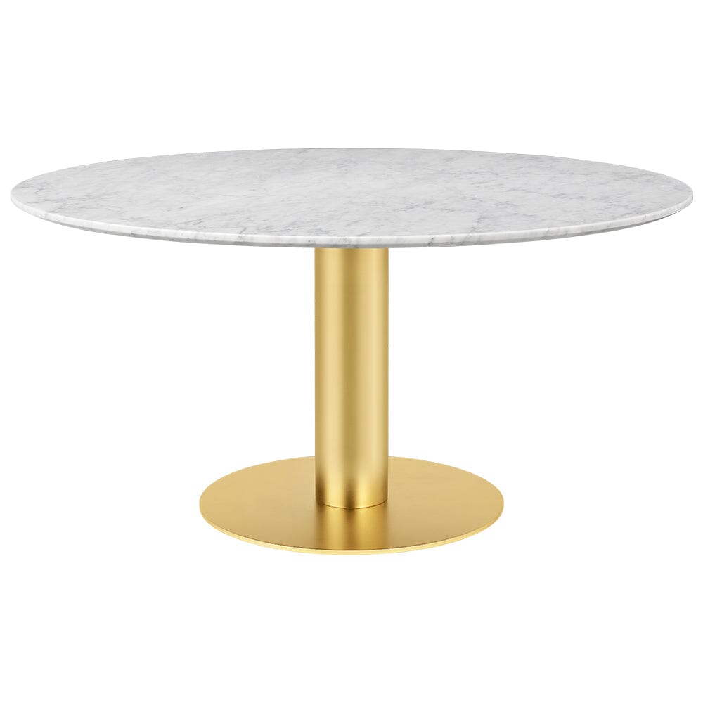 2.0 Round Dining Table Dining Tables Gubi Small Brass base White Carrara Marble