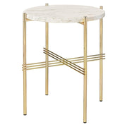 TS Side Table side table Gubi Neutral White Travertine Brass 