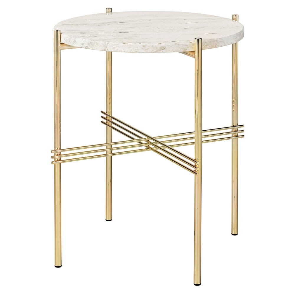 TS Side Table side table Gubi Neutral White Travertine Brass 