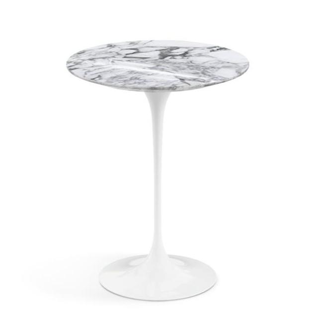 Saarinen Side Table - 16&quot; Round side/end table Knoll White Arabescato marble, Shiny finish 