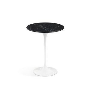 Saarinen Side Table - 16" Round side/end table Knoll White Nero Marquina marble, Satin finish 