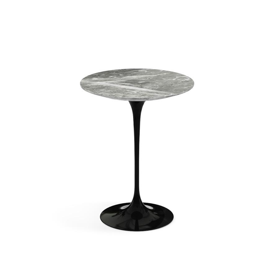 Saarinen Side Table - 16" Round side/end table Knoll Black Grey marble, Shiny finish 