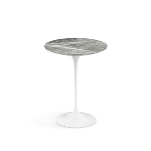 Saarinen Side Table - 16" Round side/end table Knoll White Grey marble, Shiny finish 