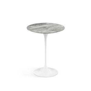 Saarinen Side Table - 16" Round side/end table Knoll White Grey marble, Satin finish 