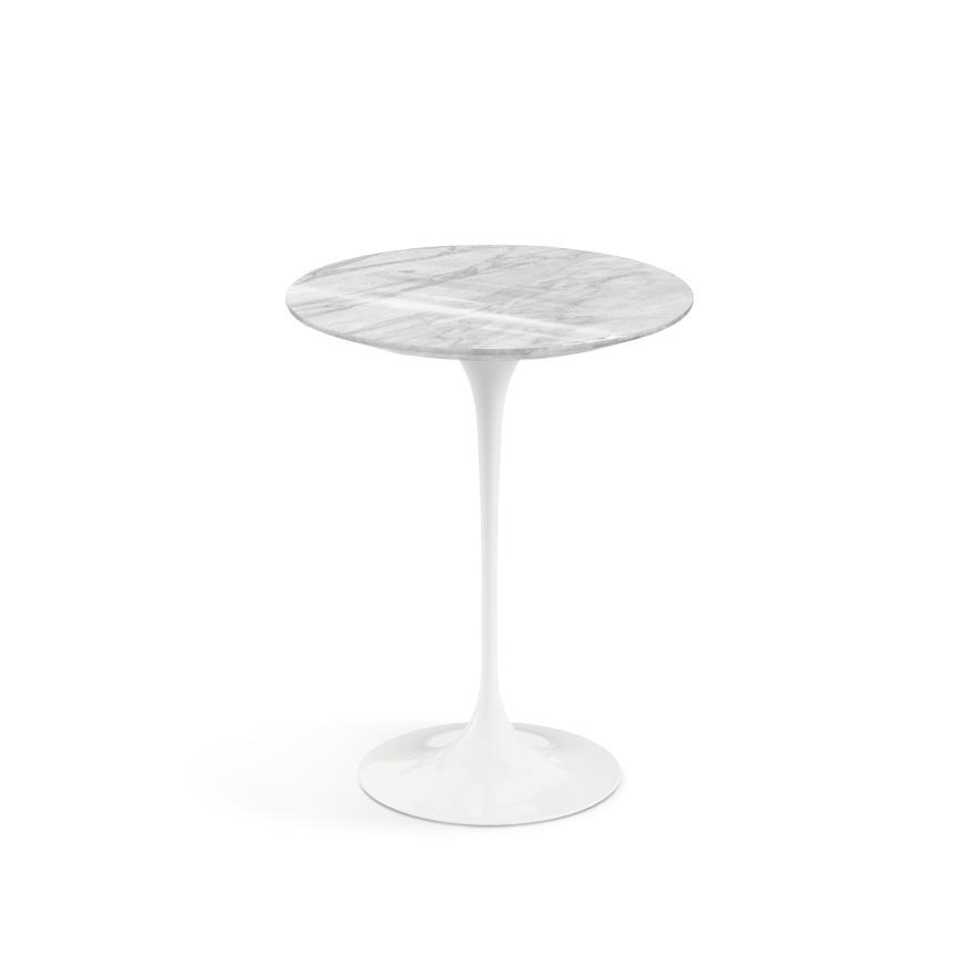 Saarinen Side Table - 16" Round side/end table Knoll White Carrara marble, Shiny finish 