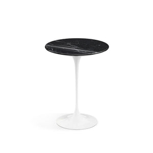 Saarinen Side Table - 16" Round side/end table Knoll White Nero Marquina marble, Shiny finish 