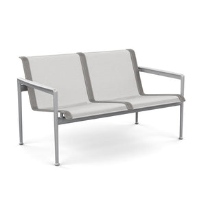 1966 Two Seat Lounge chair with Arms Outdoors Knoll Light Silver Frame with Grey Tone Mesh & Grey Strap 