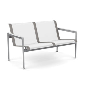 1966 Two Seat Lounge chair with Arms Outdoors Knoll Light Silver Frame with White Mesh & Grey Strap 