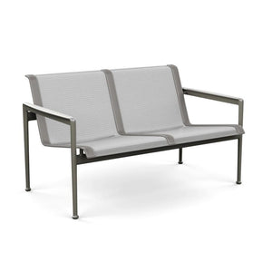 1966 Two Seat Lounge chair with Arms Outdoors Knoll Light Bronze Frame with Aluminum Mesh & Grey Strap 