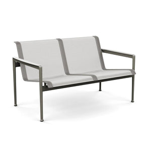 1966 Two Seat Lounge chair with Arms Outdoors Knoll Light Bronze Frame with Grey Tone Mesh & Grey Strap 