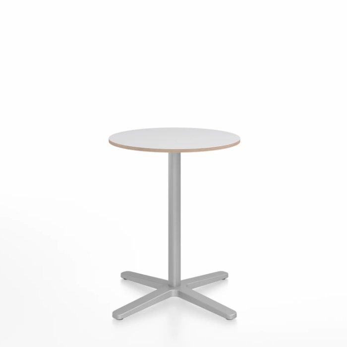 Emeco 2 Inch X Base Cafe Table - Round Coffee Tables Emeco 24" / 60cm Silver Powder Coated White Laminate Plywood