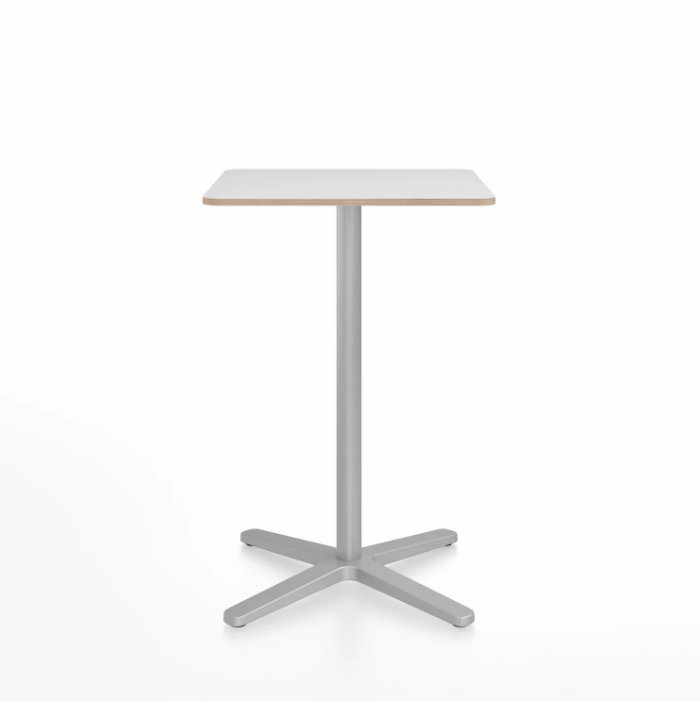 Emeco 2 Inch X Base Counter Table - Square bar seating Emeco 24" / 60cm Silver Powder Coated White Laminate Plywood