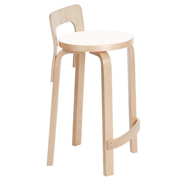 Stool High Chair K65 Stools Artek Seat IKI White HPL, Edge Natural Birch 