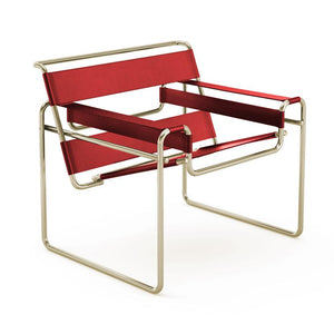 Wassily Chair - Gold lounge chair Knoll Belting Leather Red 