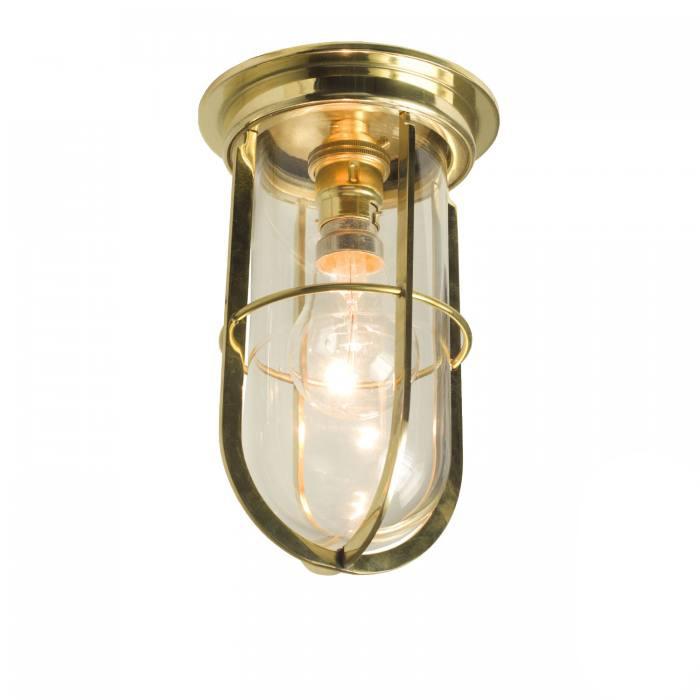 Ship&#39;s Well Glass Ceiling Light with Guard ceiling lights Original BTC Polished Brass Clear Glass 