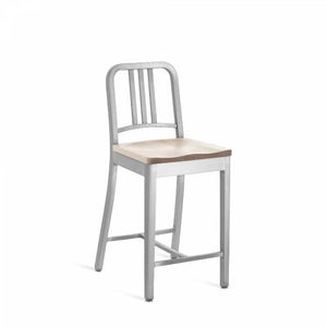 Emeco 1006 Navy Counter Stool With Wood Seat Side/Dining Emeco Hand-Brushed Ash No Arms