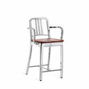 Emeco 1006 Navy Counter Stool With Wood Seat Side/Dining Emeco Hand-Polished Cherry With Arms