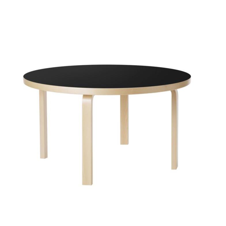 Aalto Children&#39;s Table Round 90A table Artek Top Black Linoleum | Legs and Edge Band Natural Lacquered + $140.00 