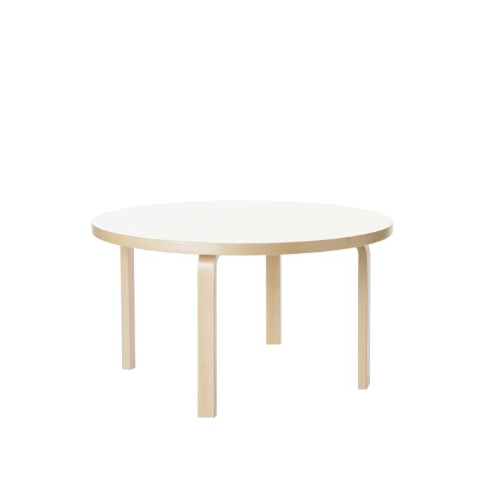 Aalto Children&#39;s Table Round 90A table Artek Top IKI White HPL | Legs and Edge Band Natural Lacquered 
