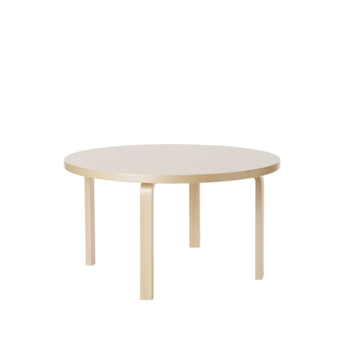 Aalto Children&#39;s Table Round 90A table Artek Top Birch Veneer | Legs and Edge Band Natural Lacquered + $95.00 