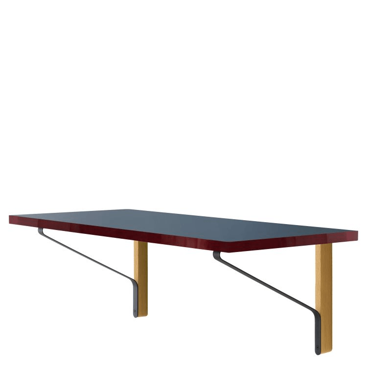 Kaari Wall Console Shelf Artek Blue linoleum, edge red high gloss Oak natural, protective varnish 