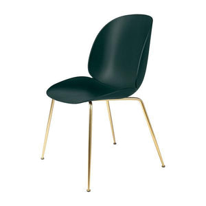 Beetle Dining Chair with Conic Base - Unupholstered Chairs Gubi Brass Green Plastic glides